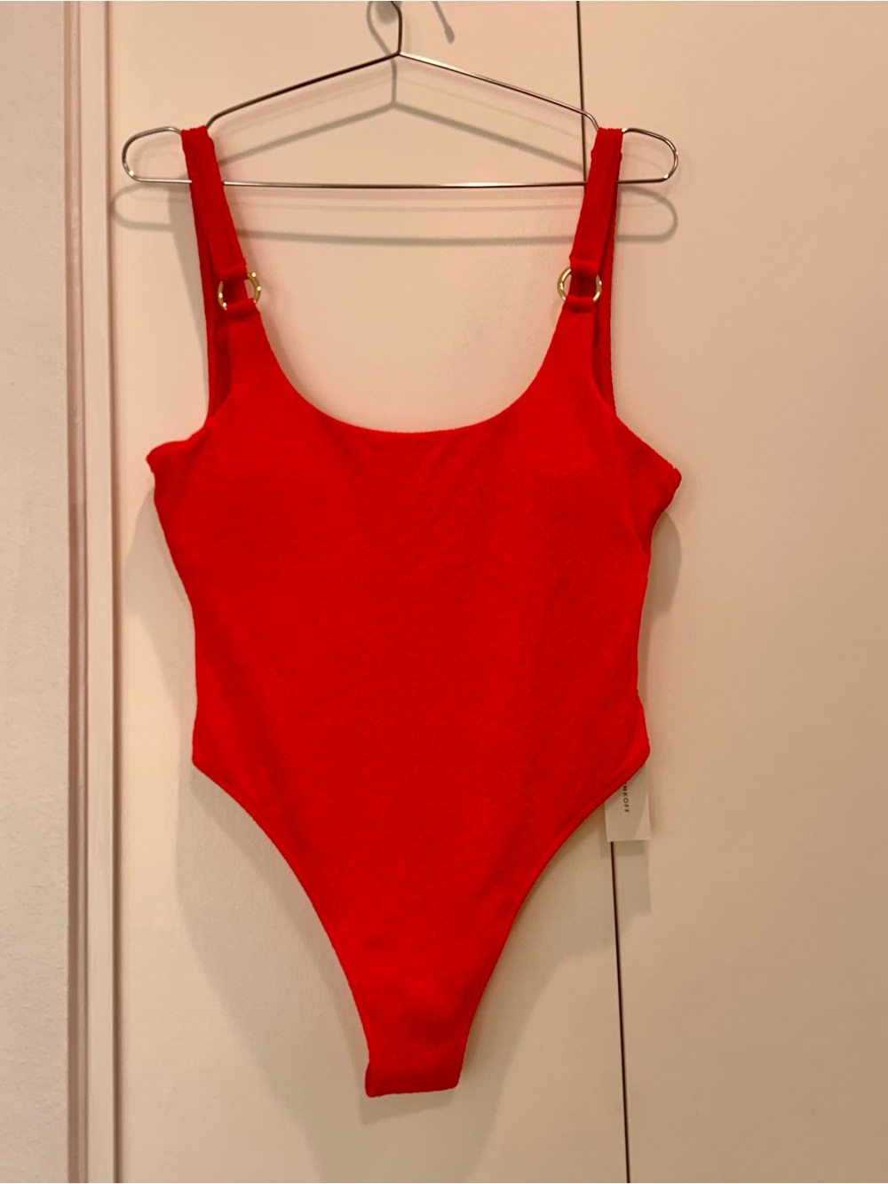 NWT Rebecca Minkoff Textured One Piece Swimsuit Pureed Pumpkin, Cheeky Cut Sz L